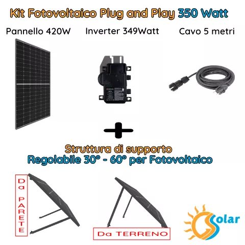 Kit fotovoltaico 350W plug and play + supporto regolabile 30-60°