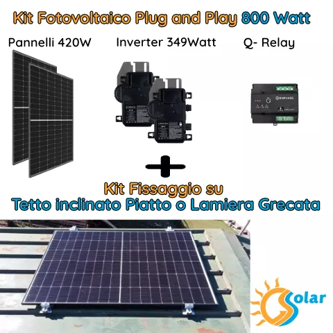 Kit fotovoltaico 800W plug and play + kit lamiera grecata