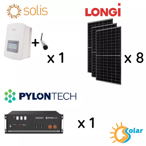 Kit Fotovoltaico 3.3kW con Accumulo 5kWh Solis - LONGI - Pylontech