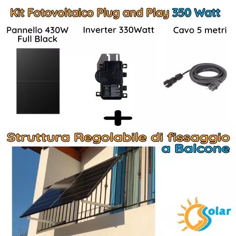 Kit fotovoltaico 350W plug and play  +balcone regolabile