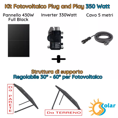 Kit fotovoltaico 350W plug and play + supporto regolabile 30-60°