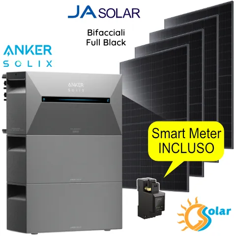 Kit ANKER Solix E1600 PRO + 4 Pannelli Bifacciali Full Black + 2 Espansione accumulo
