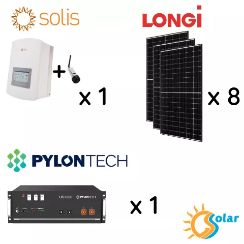 Kit Fotovoltaico 3.3kw con Accumulo 5kwh Solis Longi Pylontech