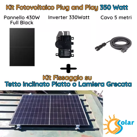 Kit fotovoltaico 350W plug and play + kit lamiera grecata