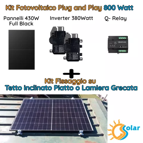 Kit fotovoltaico 800W plug and play + kit lamiera grecata