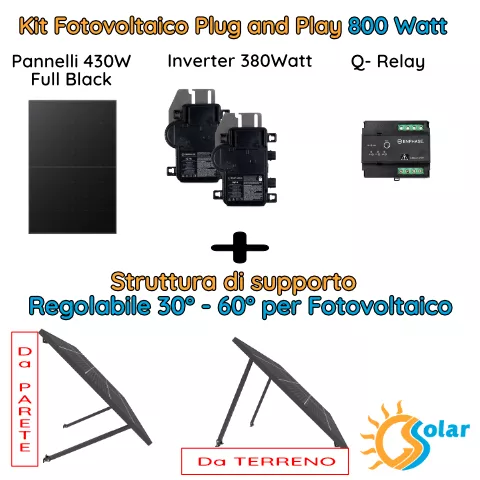 Kit fotovoltaico 800W plug and play con supporto regolabile 30-60°