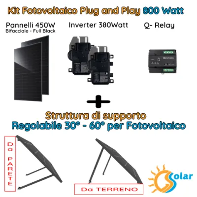 Kit fotovoltaico 800W plug and play con supporto regolabile 30-60°